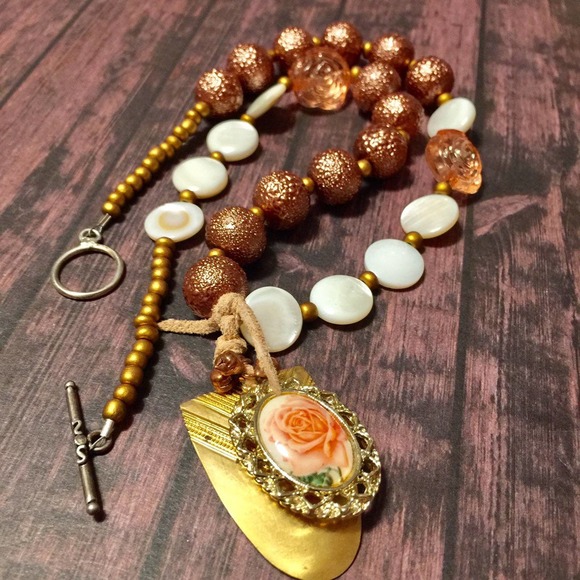 Handmade Jewelry - Handmade asymmetrical vintage style rose necklace